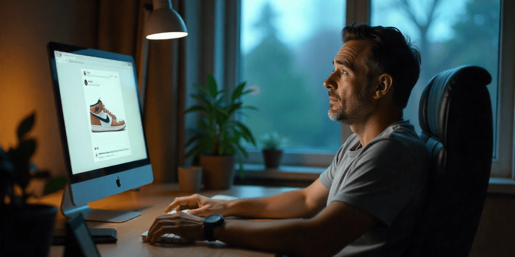 frustrated man searching product