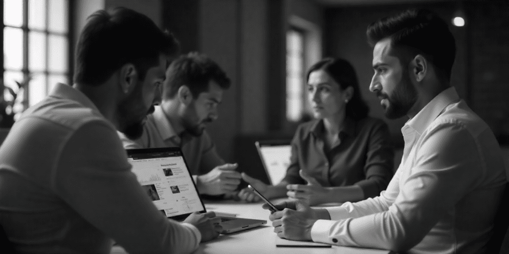 group discussion of digital marketers