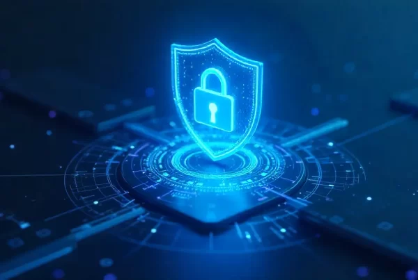 Digital shield protecting a website interface with UAE-inspired futuristic elements