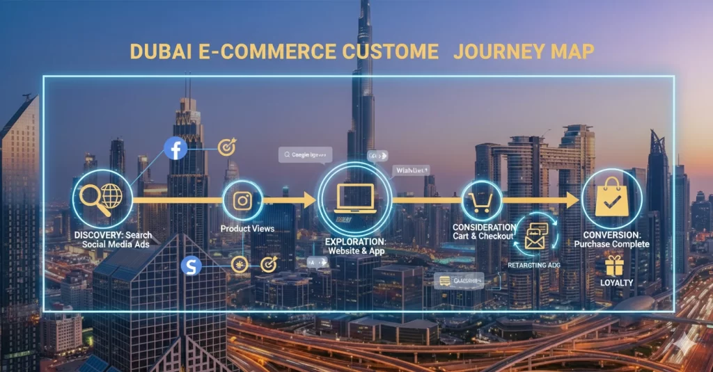Customer journey map for Dubai e-commerce retargeting strategy.