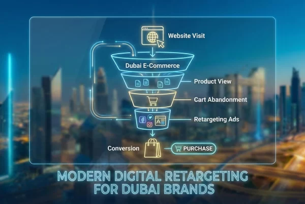 Retargeting funnel illustration showing customer journey for Dubai e-commerce brands.
