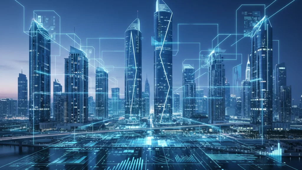 Futuristic Dubai skyline representing AI-integrated websites transforming digital business.