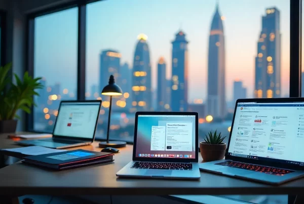 Website guide for startups in Dubai showing digital business setup and Dubai skyline